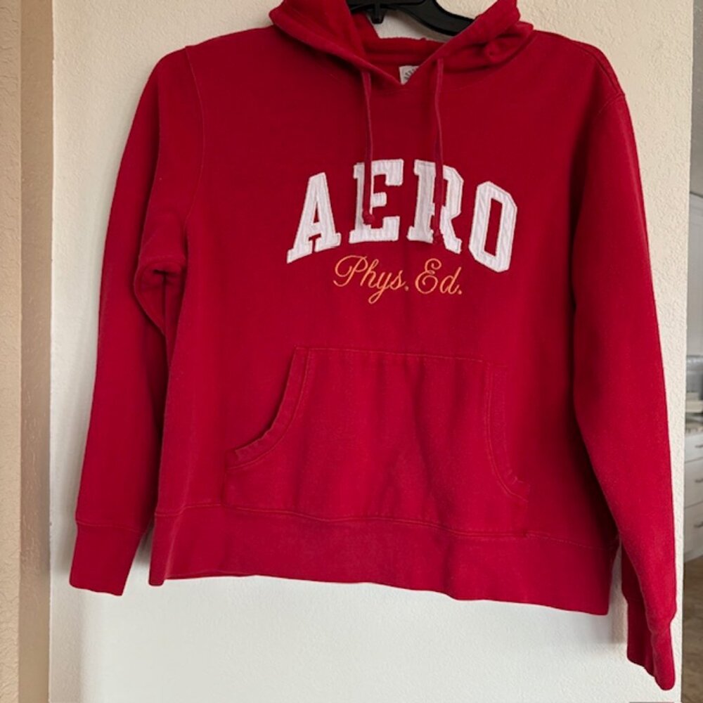 Aeroposatle Vintage Hoodie Sweatshirt Womens L Red Embroidered Logo  Y2K  AERO